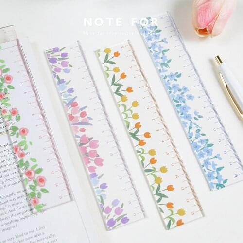 160*30mm Creative Small Floral Acrylic Ruler Terrace Garden Fresh And Simple Drawing Measuring Ruler Student Stationery Gifts