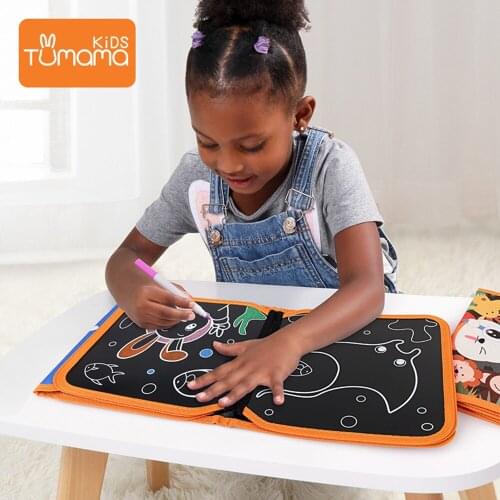 2020 Baby Erasable Drawing Pad with 12 Colorful Paintbrushes Portable Double-Sided Writing Painting Board Toys Christmas Gifts