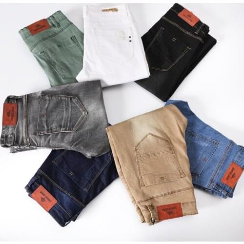 2021 New Business Casual Stretch Slim Denim Trouser Denim Trousers Mens Colorful Stretch Jeans 7 Colors