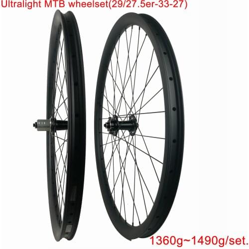 29er/27.5inch Ultralight Carbon mtb wheels XC/AM wide 33mmx27mm depth UD hookless clincher tubeless all mountain ride wheelset