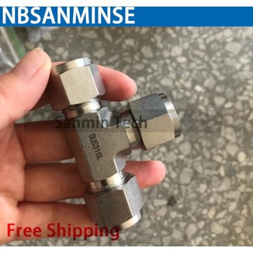 5PCS/Lot UT SS316L Union Tee Fitting Connector Stainless Steel Hard Pipe Fitting Lab Application NBSANMINSE