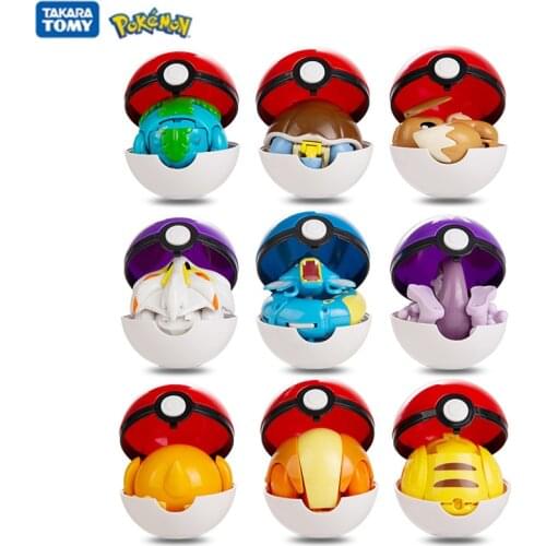 9 Pcs /Set Genuine Pokemon Anime Figure Pikachu Eevee Solgaleo Charizard Toy Set Pocket Monster Pokeball Deformation Doll Model