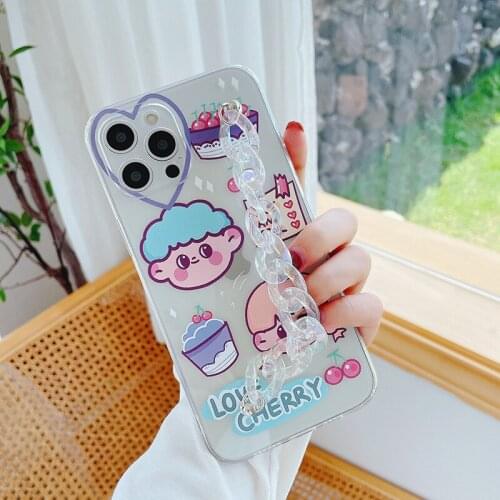 Sumkeymi Wrist Strap Phone Case For iphone 12 11 7 8 Plus mini Pro Max X XS XR Transparent Bear Soft TPU Silicone Cover