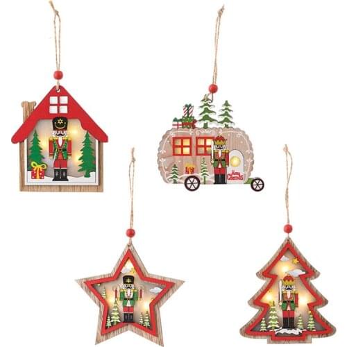 Wooden Soldier LED Light Christmas Decoration Hanging Xmas Tree Ornaments Home Party New Year Gifts