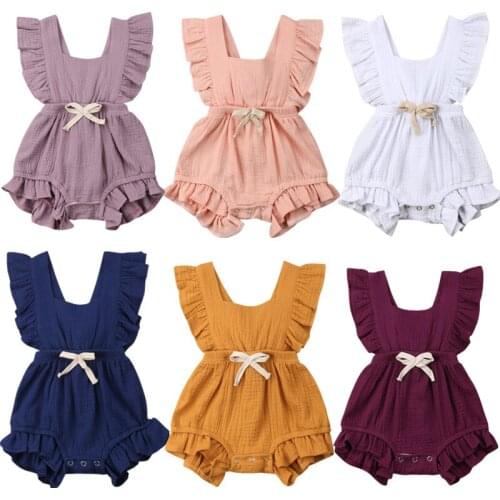 Baby Girl Romper Cotton Newborn Girl Clothes Cute Solid Ruffles Backcross Outfits Baby Suspenders Outfit Kids Baby Linen Romper