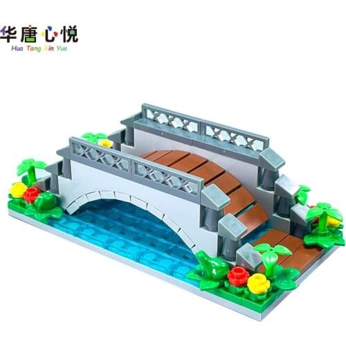 City Street Views Small Bridge and Flowing Water Plants Toys & Hobbies Arch Bridge For Kids Cities Gifts Model Building Blocks