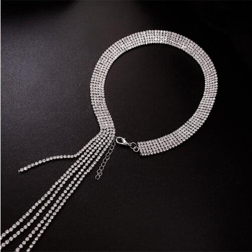 FYUAN Full Rhinestones Choker Necklaces for Women Long Tassel Crystal Necklaces Statement Jewelry Gifts