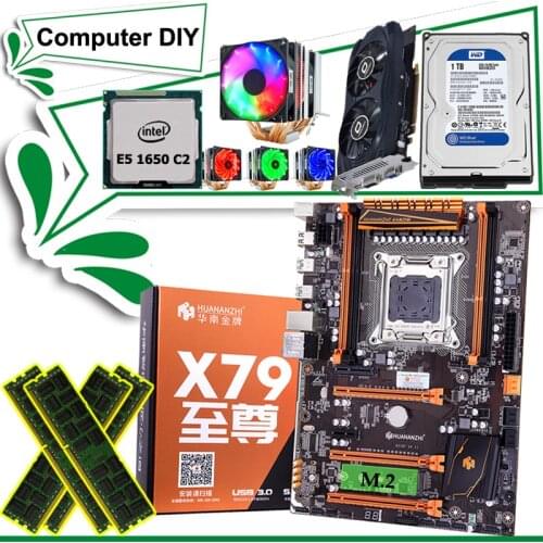 HUANANZHI X79 Gaming Motherboard Combo with HI-SPEED M.2 SSD Slot CPU Intel Xeon E5 1650 Radiator Video Card GTX750Ti 2G 1TB HDD
