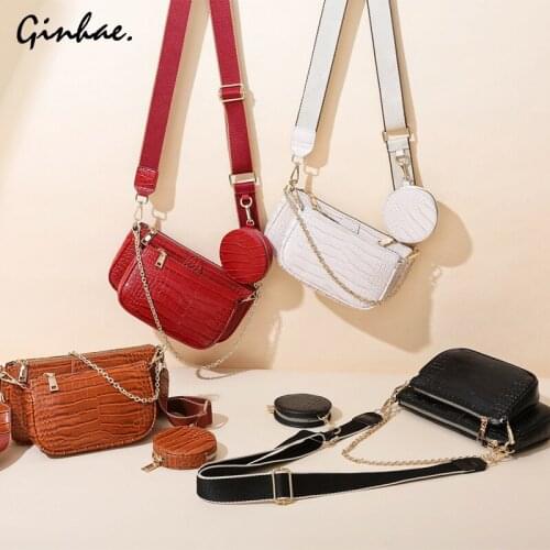 Women Set Bags 3Pcs Luxury Shoulder Bag 2020 Fashion High Quality PU Leather Evening Clutch Bags women Elegant Alligator Handbag