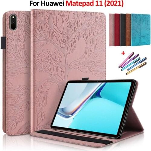 Emboss Tree Leather Flip Case for Funda Huawei Matepad 11 Case Wallet Tablet Coque For Huawei MatePad 11 2021 Case Cover + Gift