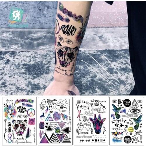 Colorful Body Art Flash Water Transfer Waterproof Temporary Tattoo Sticker For Women Men Srar Wolf Feather Arm Fake Tattoos