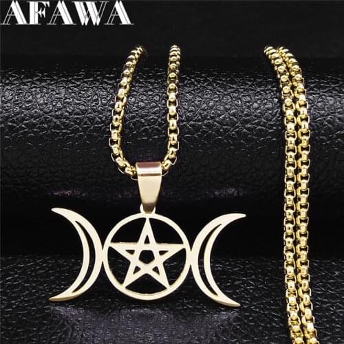 Witchcraft Pentagram Sun Moon Stainless Steel Necklaces Pendants Women/Men Gold Color Chain Necklaces Jewelry bijoux femme N4442