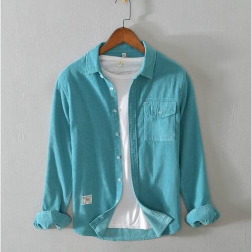 Mens casual loose lapel long sleeve cotton shirt Trendy Youth Slim Business Fashion Shirt 2020 autumn new Solid color soft top