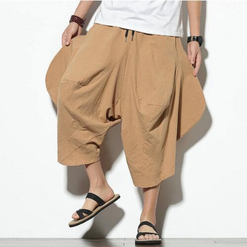 Dropshipping Mens Loose Cropped Pants 2020 Summer Cotton Joggers Pants Men Korean Style Fashion Elastic Waist Sweatpants Male