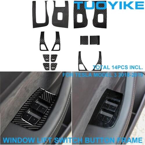 Real Carbon Fiber Interior Inner Door Pull Handle Window Lift Switch Button Frame Cover Trim Sticker For Tesla MODEL3 2018-19