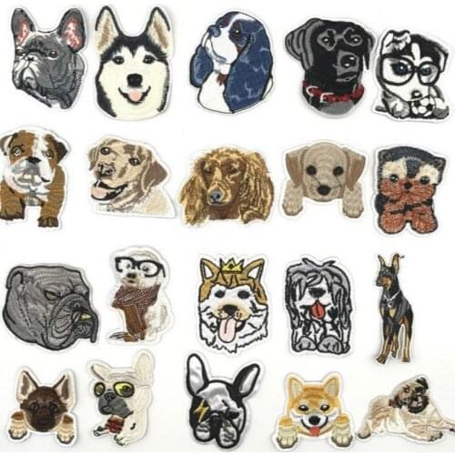 50pcs/Lot Embroidery Patches Letters Clothing Decoration Accessories Animal Pug Bulldog Diy Iron Heat Transfer Applique