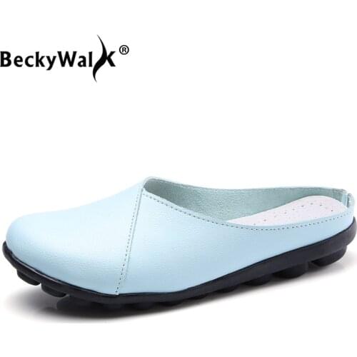 BeckyWalk New Arrival Summer Women Shoes Cow Leather Flat Sandals Shoes Woman Ballet Flats Slippers Plus Size 35-44 WSH2843