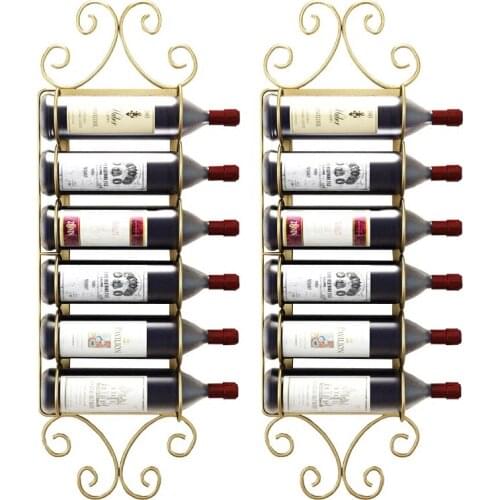 Wholesale 4-12 Bottles European Retro Iron Wall Mount Wine Holder Rack Creative Flat Hanging Red Wine Rack Shelf Support Cabinet