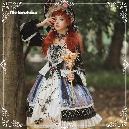 Melonshow Bird in the Mirror Sweet Lolita Dress Gothic Black Victorian Dress Women Plus Size Lolita OP Kawaii Clothing Girls