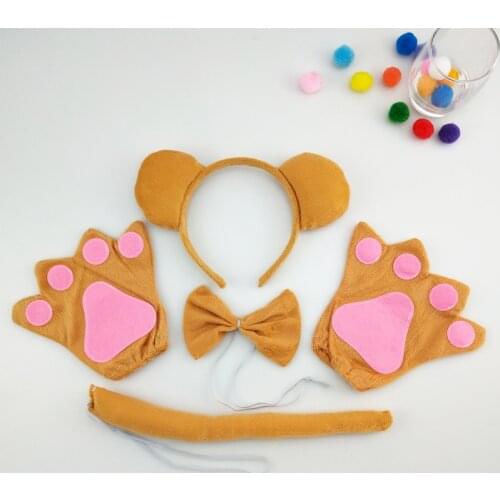 Animal 3D Bear Headband Tail Tie Paw Cosplay Props Birthday Party Christmas Halloween Costume for Kids Adult Gift