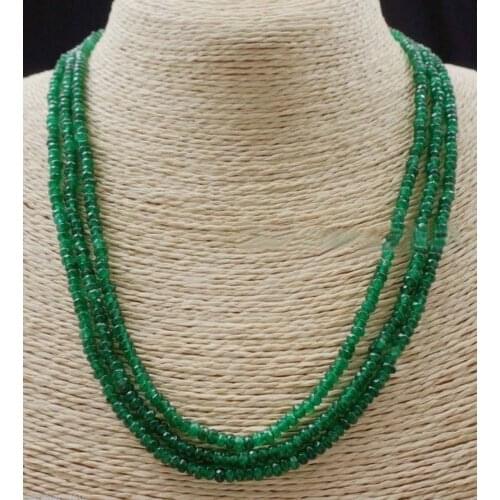 Selling Jewelry>>GENUINE NATURAL 3 Rows 2X4mm FACETED GREEN ABACUS BEADS NECKLACE17-19"