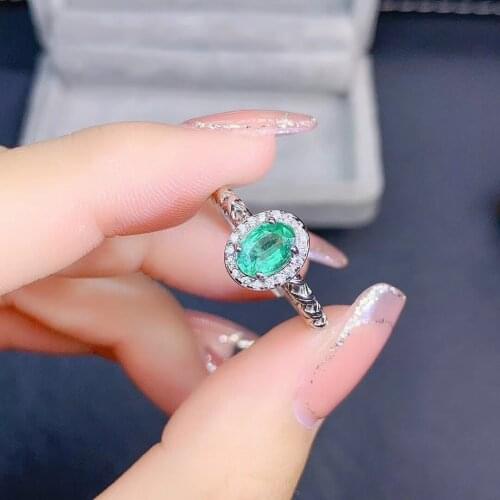 Retro Hollow thick 5*7mm Natural green emerald gem Ring S925 Silver Natural Gemstone Ring Womens office party Rings Jewelry
