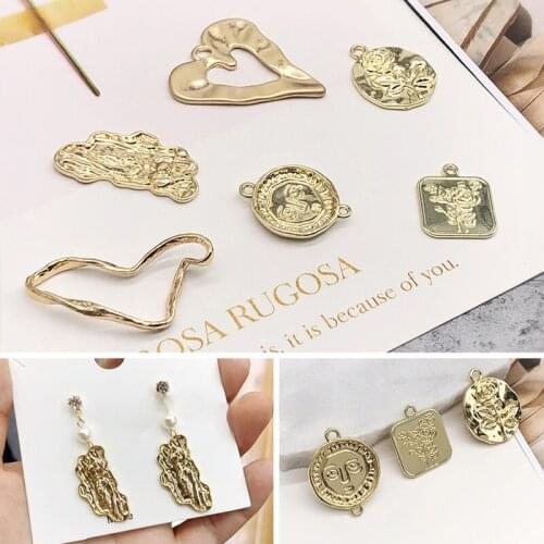 DIY alloy earring material, color-preserving round accessories, retro old love double-sided square brand pendant jewelry