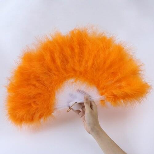 2020 Newest old school Wedding Showgirl Dance Elegant Large Marabou Feather Folding Hand Fan Decor
