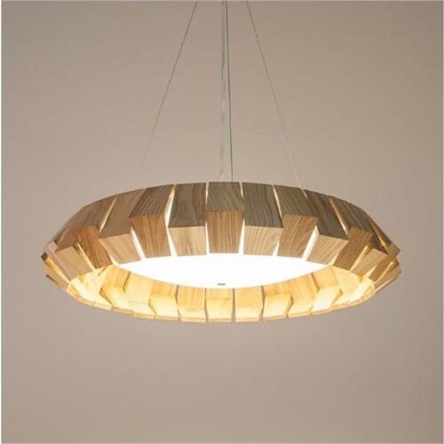 Modern Nordic Wooden Acrylic LED Pendant Light for Foyer Dining Room Bar Bedroom Suspension Lamp Dia 40/50/65cm 1744