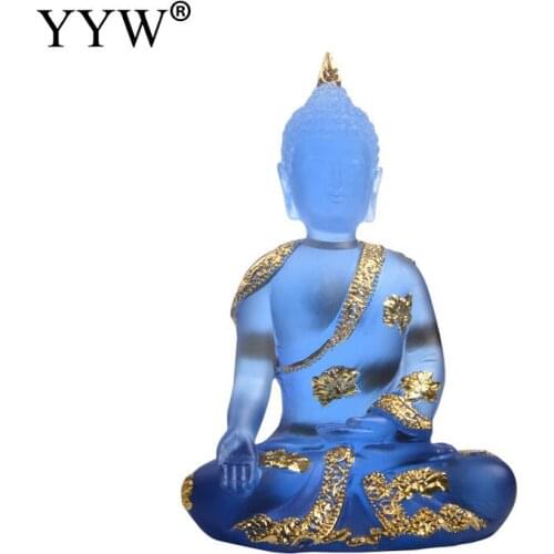 Chinese Style Buddha Statue Blue Resin Thailand Buddha Sculpture Hindu Fengshui Buddha Sculpture Home Decor Crafts 110x70x160mm