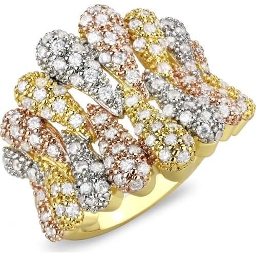 Tricolor Brass Ring with AAA Grade CZ in Clear