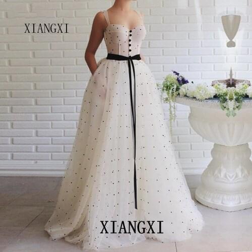 Party Gown Charming Ivory Evening Dresses 2020 Spagheti Strap Butto Long Evening Dress A-Line Formal Gowns vestido de festa