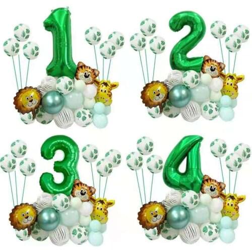 Forest Tiger Lion Aluminum Foil Animal Balloon Turtle Leaf Green Number Balloon Baby Bathing Child Birthday Party Decoration