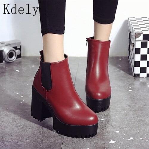 Mix color Srquae High Heel Boots Women Autumn Winter Fashion Ankle Boots PU ankle boot Women Shoes Sexy Martin boots