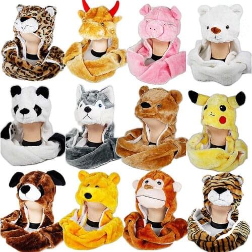 3 in 1 Cartoon Cute Winter Plush Animal Hat Cap Fashion Children Adult Earmuff Scarf Gloves for Christmas