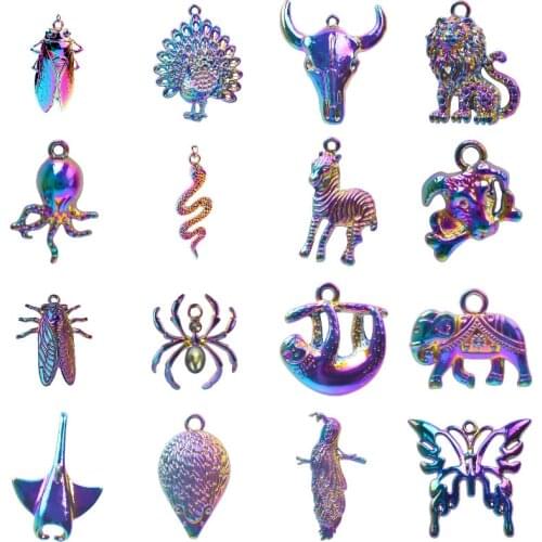 5Pcs Mix Styles Vintage Animal Snake Butterfly Cicada Charms Alloy Elephant Bull Head Pendant For Necklaces Bracelet Jewelry Diy
