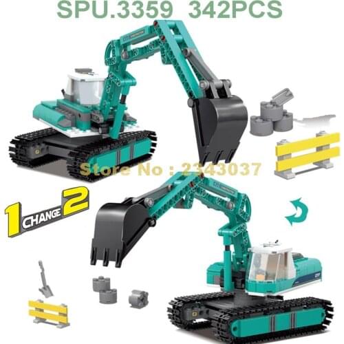 80453 342pcs 2in1 Urban Engineering Construction Excavator 2 Dolls Building Blocks Toy