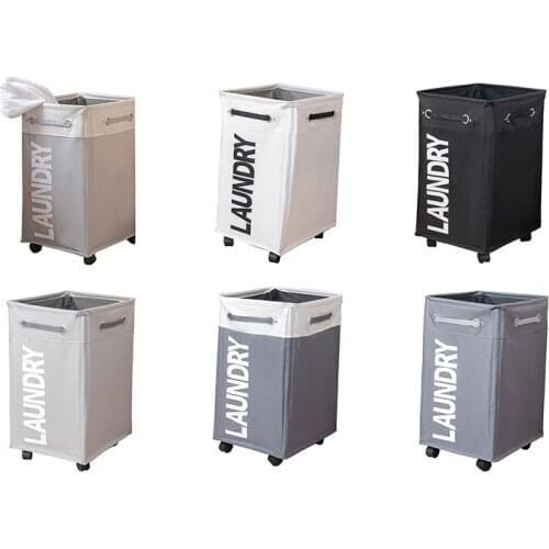 Promotion! Dirty Clothes Laundry Basket Foldable Storage Basket with Wheel for Office Waterproof Oxford Bathroom Laundry Hamper