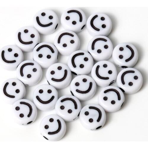 100pcs 9*5mm Whiite Black Smiling Face Letter Acrylic Loose Spacer Beads for Jewelry Making DIY Handmade Bracelet Accessories