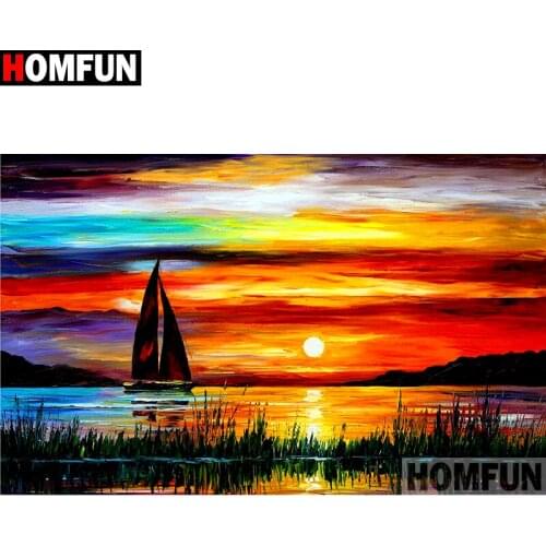 HOMFUN Full Square/Round Drill 5D DIY Diamond Painting "Twilight boat" Embroidery Cross Stitch 5D Home Decor Gift A11712
