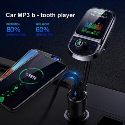 1.8 inch Car MP3 Bluetooth Player QC3.0 Car Charger Quick AUX Interface Voltage Monitor Color Screen Car FM Transmitter Dropship