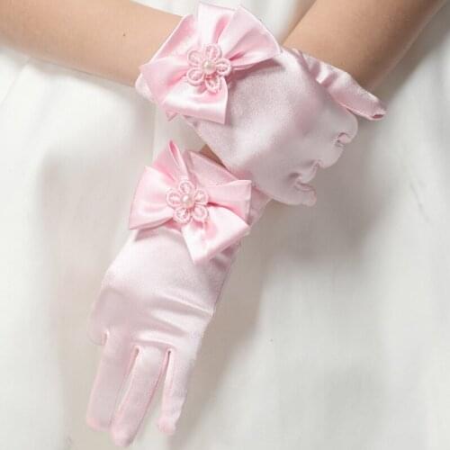 Girl White Pink Princess Gloves Performance Long Short Gloves Birthday Wedding Party Dress Glove Bowknot Costume Accessories