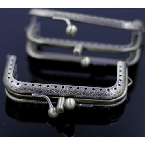 Bronze Tone 8.5cm Bilayers Square Metal Purse Frame Kiss Clasp Buckle DIY Handbag Handle Sewing Holes Luggage Bag Accessories