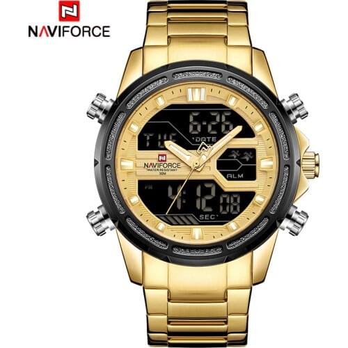 Mens Watches NAVIFORCE Top Luxury Brand Stainless Steel Gold Quartz Watch Men Waterproof Sport Wristwatches Relogio Masculino