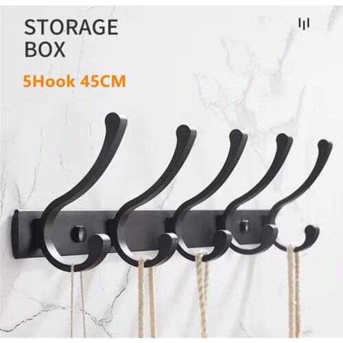 Black Wall Hooks Punching Free Bathroom Towel Hook Bedroom Coat Hanger Kitchen Storage Rack Wall-Mounted Door Back Organizer