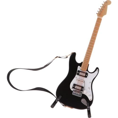 Wooden Crafts 1/6 Scale Acoustic Guitar Electric Guitar Model Dollhouse Artist Offerings Creative Birthday Christmas Gift Black