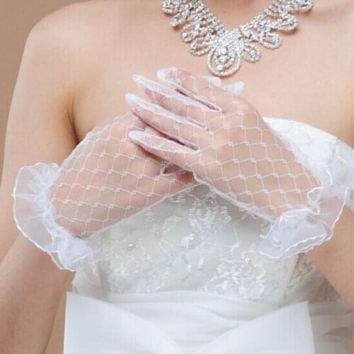 Elegant Lace Gloves Full Finger See Through Stretchy Sunscreen Etiquette Elegant Ladies Soft Cozy Dress Black White Gloves