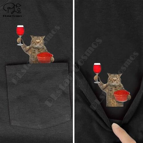 PLstar Cosmos T Shirt Fashion summer pocket Caviar/wine cat printed t-shirt men for women shirts tops funny cotton black tees