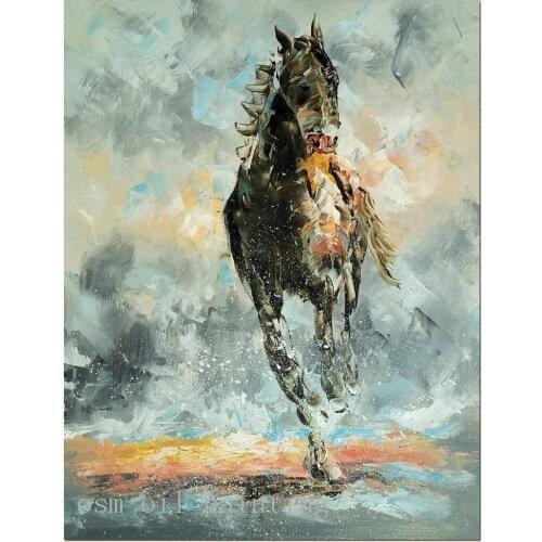 High Quality Handmade Calligraphy Abstract Horse Portrait Knife Oil Painting Hand Painted Wall Art Animal Equine Canvas Pictures