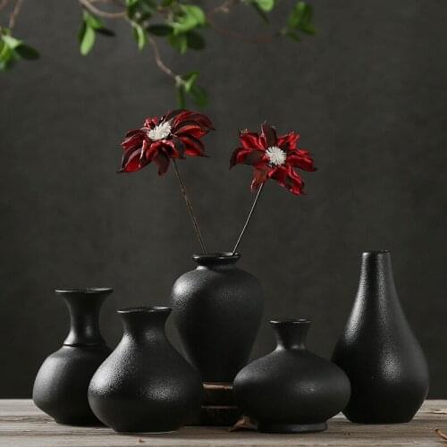 Ceramic Small Vase Dried Flower Zen Decoration Vintage Tea Room Decorative Chinese-Style Black Mini Japanese-Style Flower